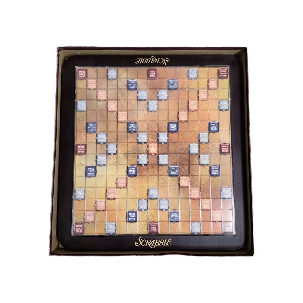 Vintage Scrabble Deluxe Edition Crossword Game Rotating Board 1999